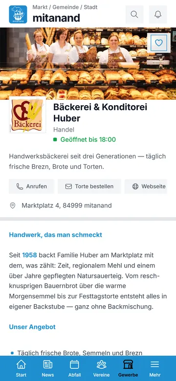 Betriebe in der mitanand App