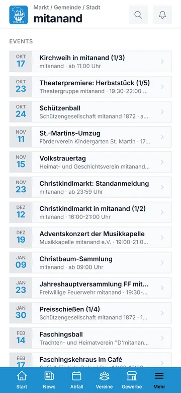 Veranstaltungen in der mitanand App