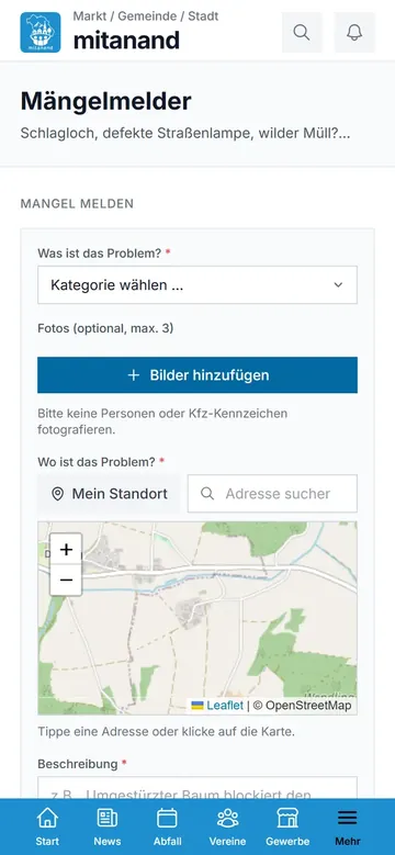 Mängelmelder in der mitanand App