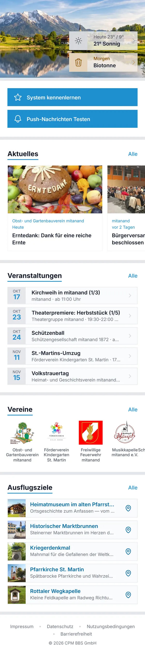 Startseite der mitanand App